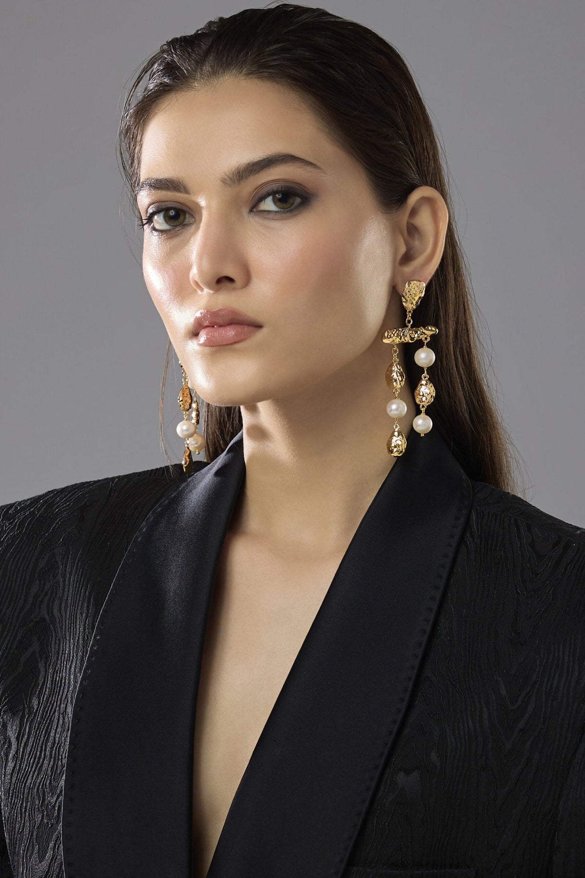 Freshwater pearl cascade earrings in gold plated recycled brass