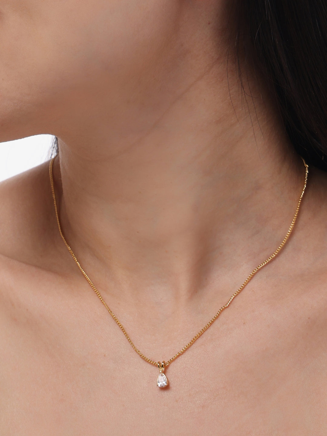 Facet Pear Solitaire Set - gold CZ necklace and stud earrings by Sucra