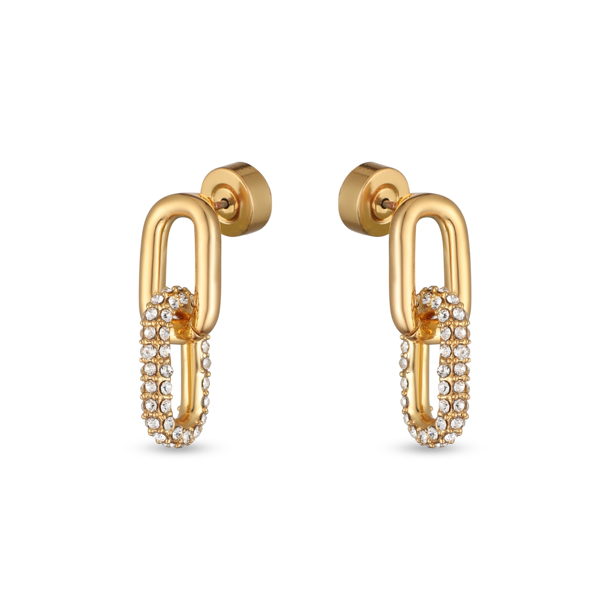 The Lien Set - gold oval link drop earrings with clear stones by Sucra