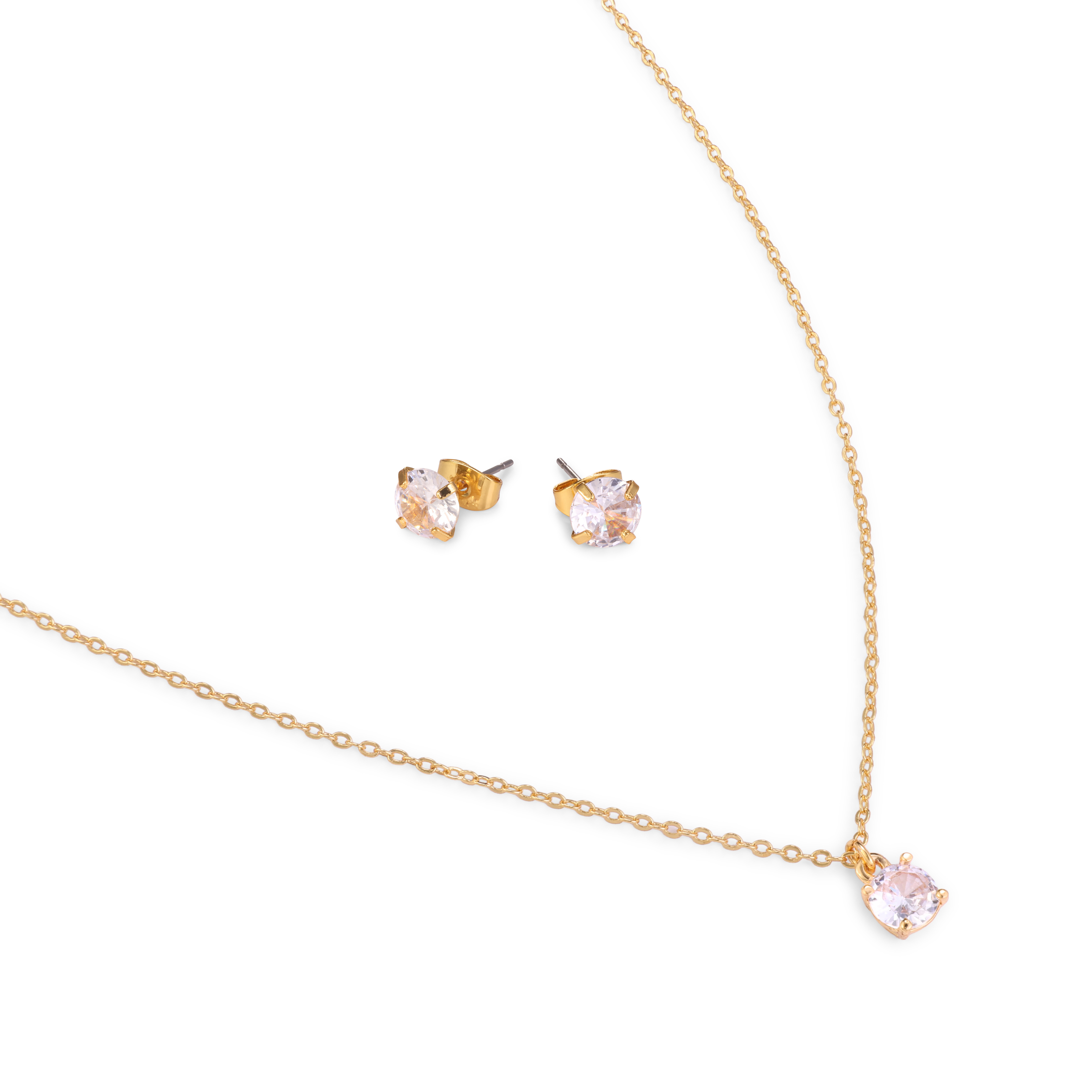 Facet Round Solitaire Set - gold CZ necklace and stud earrings by Sucra
