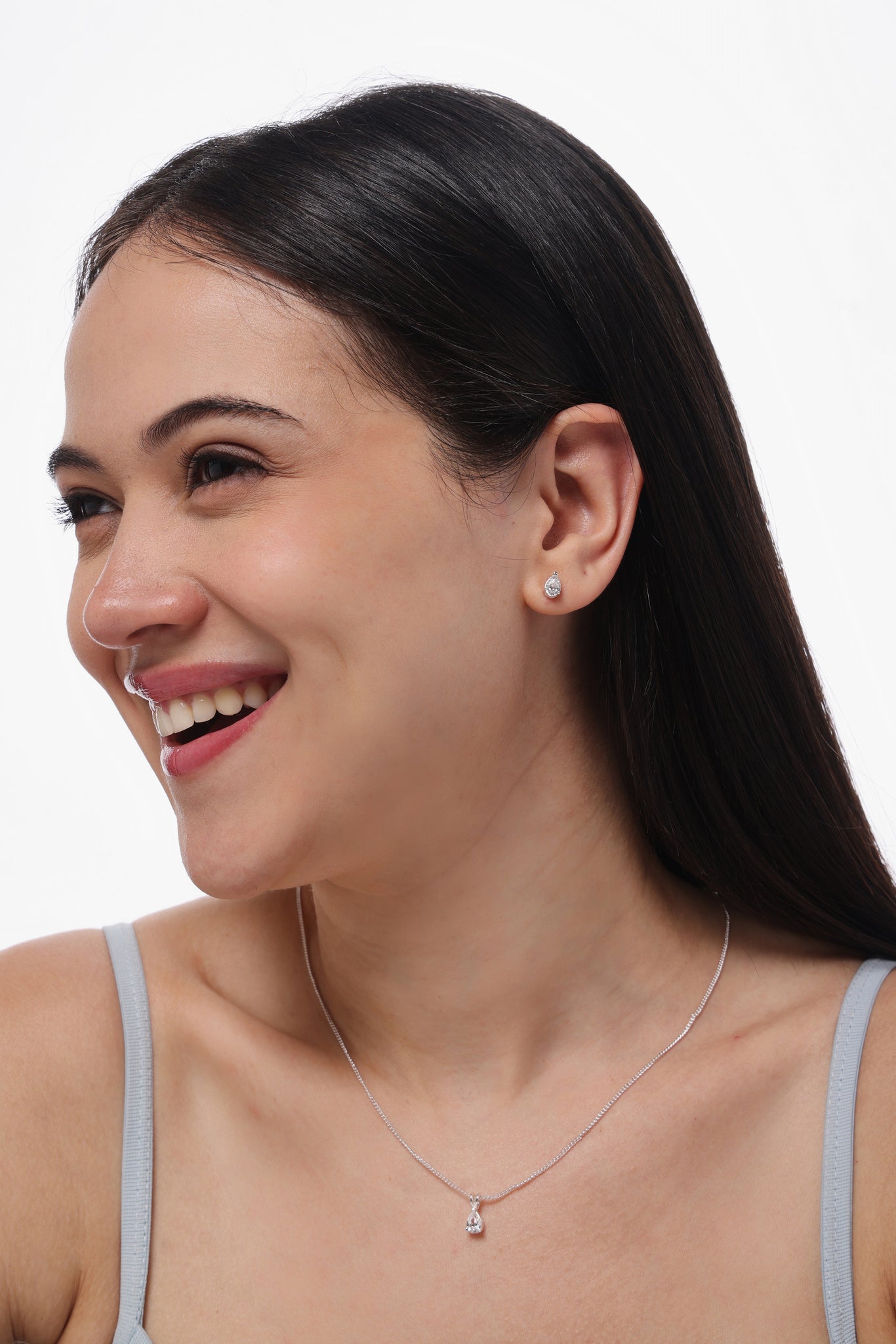 Facet Pear Solitaire Set - gold CZ necklace and stud earrings by Sucra
