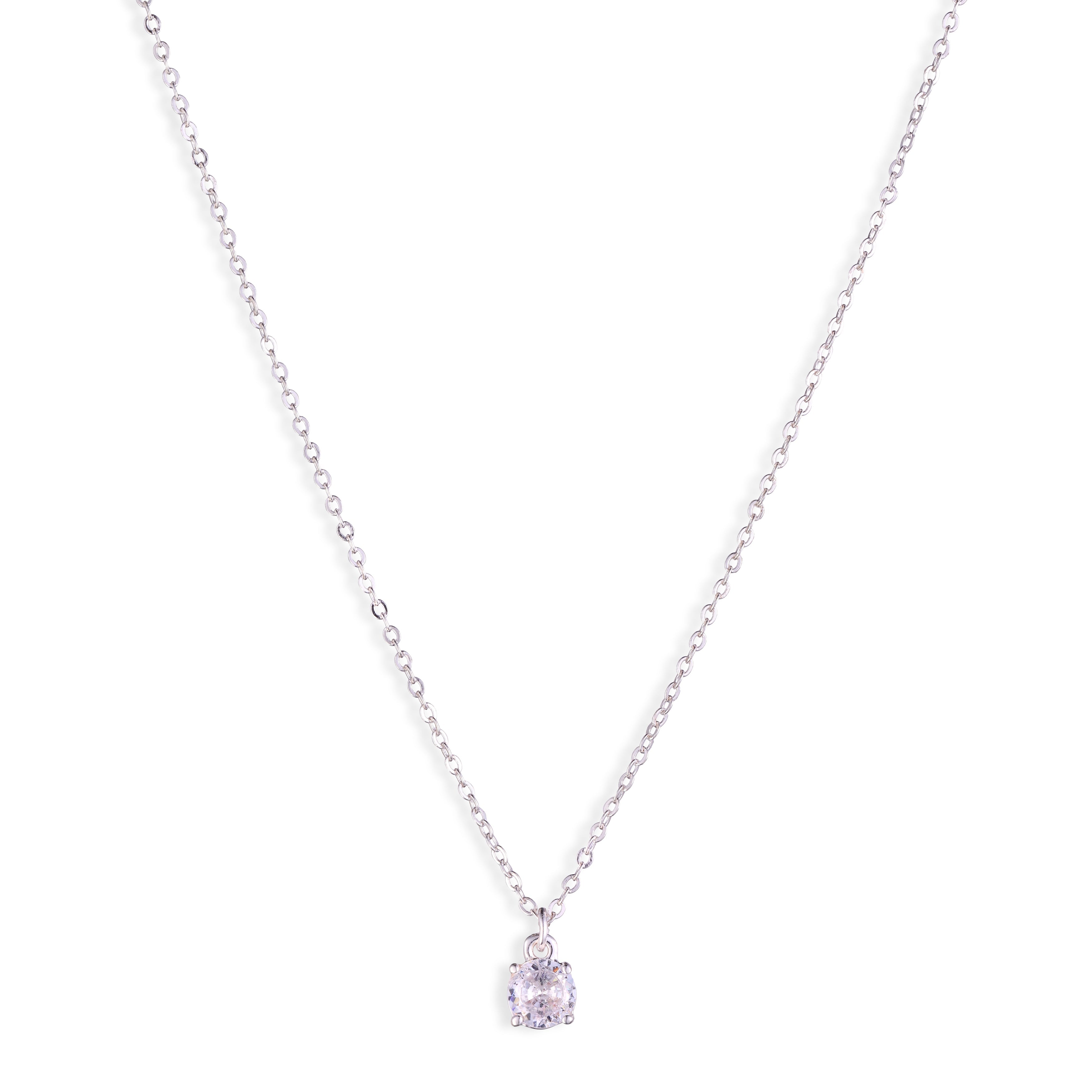 Facet Round Solitaire Set - silver CZ necklace and stud earrings by Sucra
