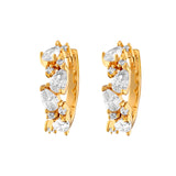 Crystal Cascade Huggie Earrings - gold huggies with a cluster of clear marquise stones by Sucra