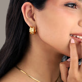 Ripple Hoop Earrings - model shot, gold rippled hoop earrings by Sucra