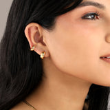 Petite Duo Huggie Set - model shot, gold huggie earrings by Sucra