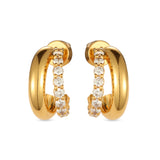 Lustre Spark Huggies - gold double hoop earrings set with clear stones by Sucra