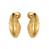 Stellar Pebble Earrings - gold pebble huggies with scattered clear stones by Sucra