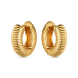 Dazzle Curved Huggies - gold ribbed huggie hoop earrings by Sucra