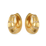 Halo Gleam Huggie Earrings - gold huggie hoops with clear stone bands by Sucra