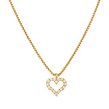 Glimmering Heart Pendant Necklace - gold box chain with open pave heart pendant by Sucra