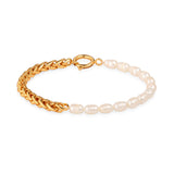 GloPearl Bracelet - gold wheat chain bracelet with freshwater pearls by Sucra