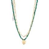 Leaf Harmony Necklace - gold layered necklace set with green agate beads and a leaf pendant by Sucra
