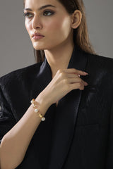 Ethereal Nugget Pearl Bracelet - model shot, gold bracelet with freshwater pearls by Sucra