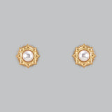 Celestial Radiance Earrings - gold stud earrings with a pearl centre by Sucra