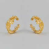 Golden Blossom Earrings - gold floral textured hoop earrings by Sucra