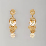 Golden Cascade Medallion Earrings - gold coin cascade drop earrings by Sucra