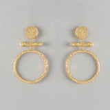 Golden Orbit Statement Earrings - gold coin and hoop statement earrings by Sucra
