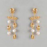 Molten Pearl Cascade Earrings - gold cascade earrings with freshwater pearls by Sucra