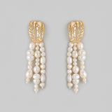 Oceana Drape Drop Earrings - gold drape earrings with freshwater pearls by Sucra