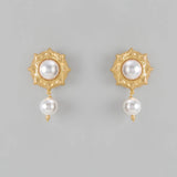 Regal Pearl Sunburst Earrings - gold sunburst earrings with freshwater pearl drops by Sucra