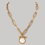 Golden Halo Link Necklace - gold link necklace with a mother of pearl disc by Sucra