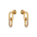 Lien Hoop Earrings - gold oval link drop earrings with clear stones by Sucra