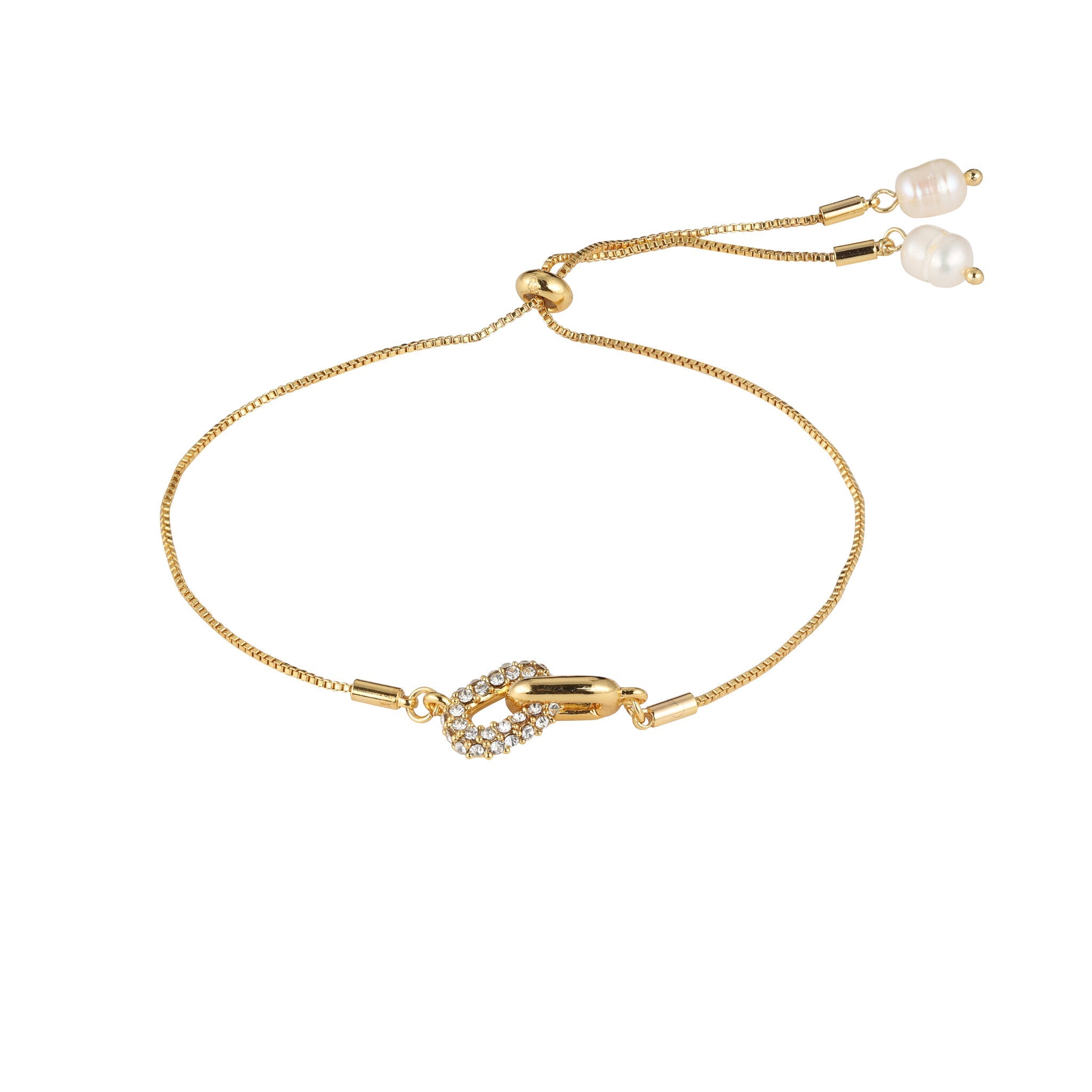 The Lien Set - gold slider bracelet with a stone-set link and pearl ends by Sucra