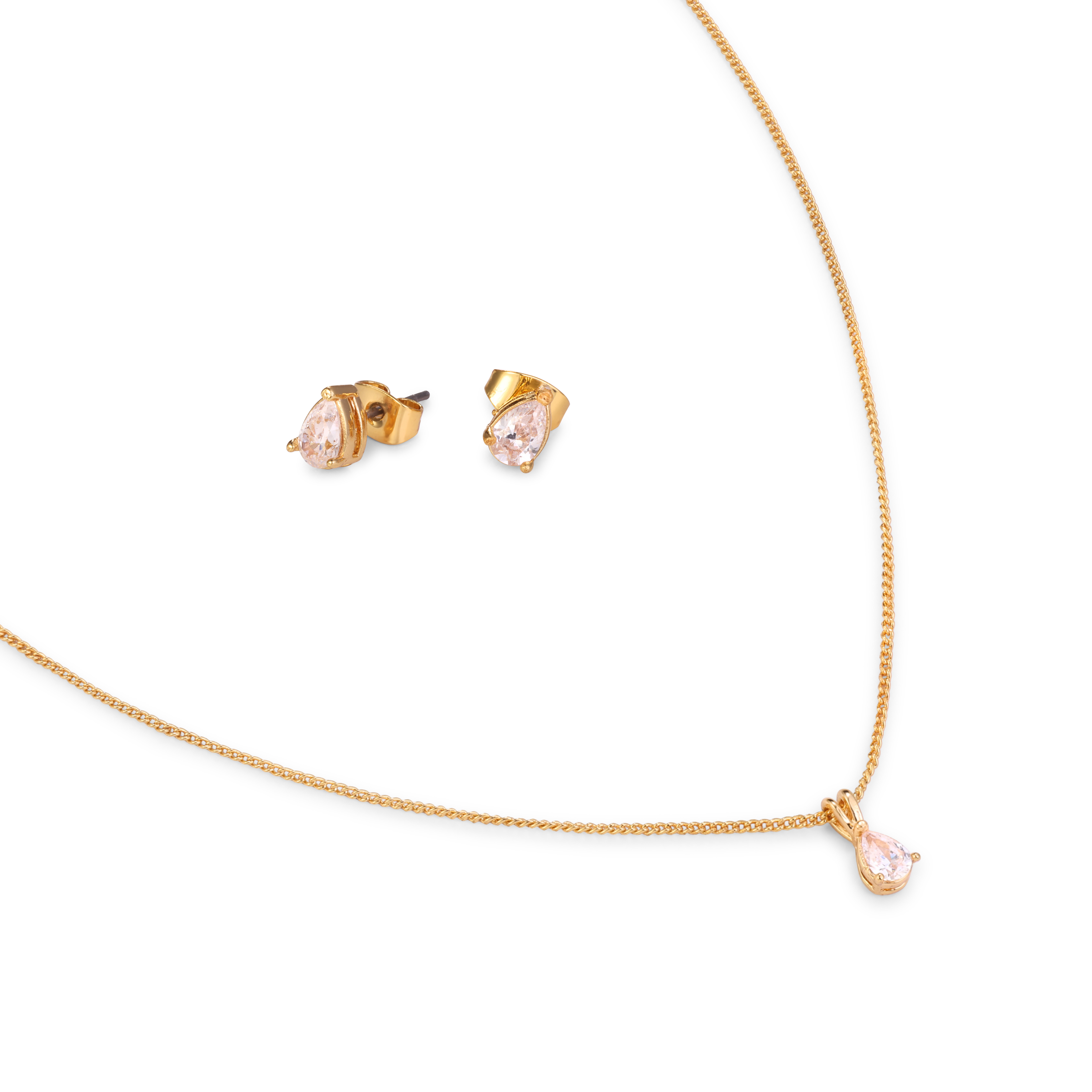 Facet Pear Solitaire Set - gold CZ necklace and stud earrings by Sucra