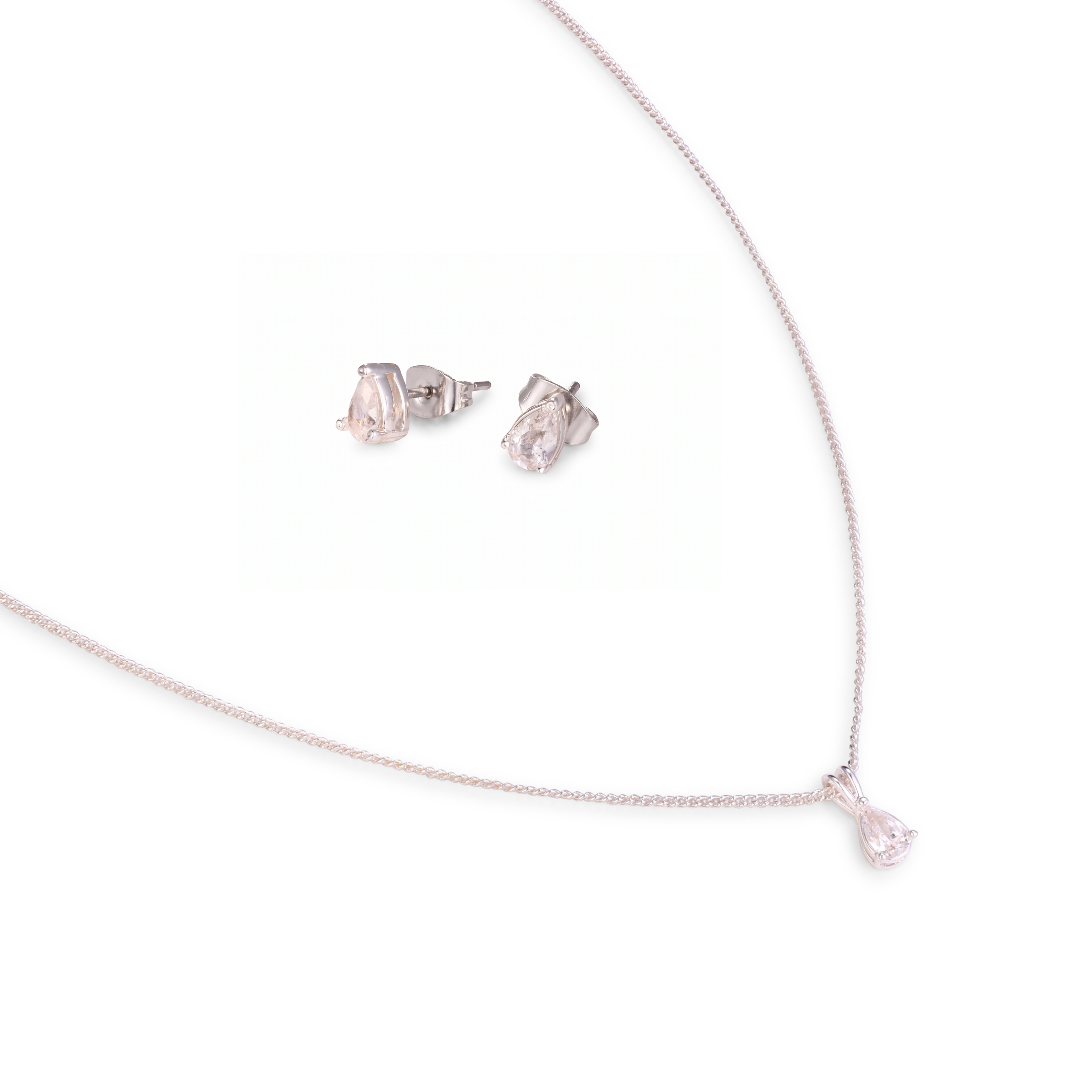 Facet Pear Solitaire Set - silver CZ necklace and stud earrings by Sucra