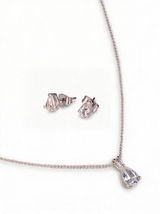 Facet Pear Solitaire Set - silver CZ necklace and stud earrings by Sucra