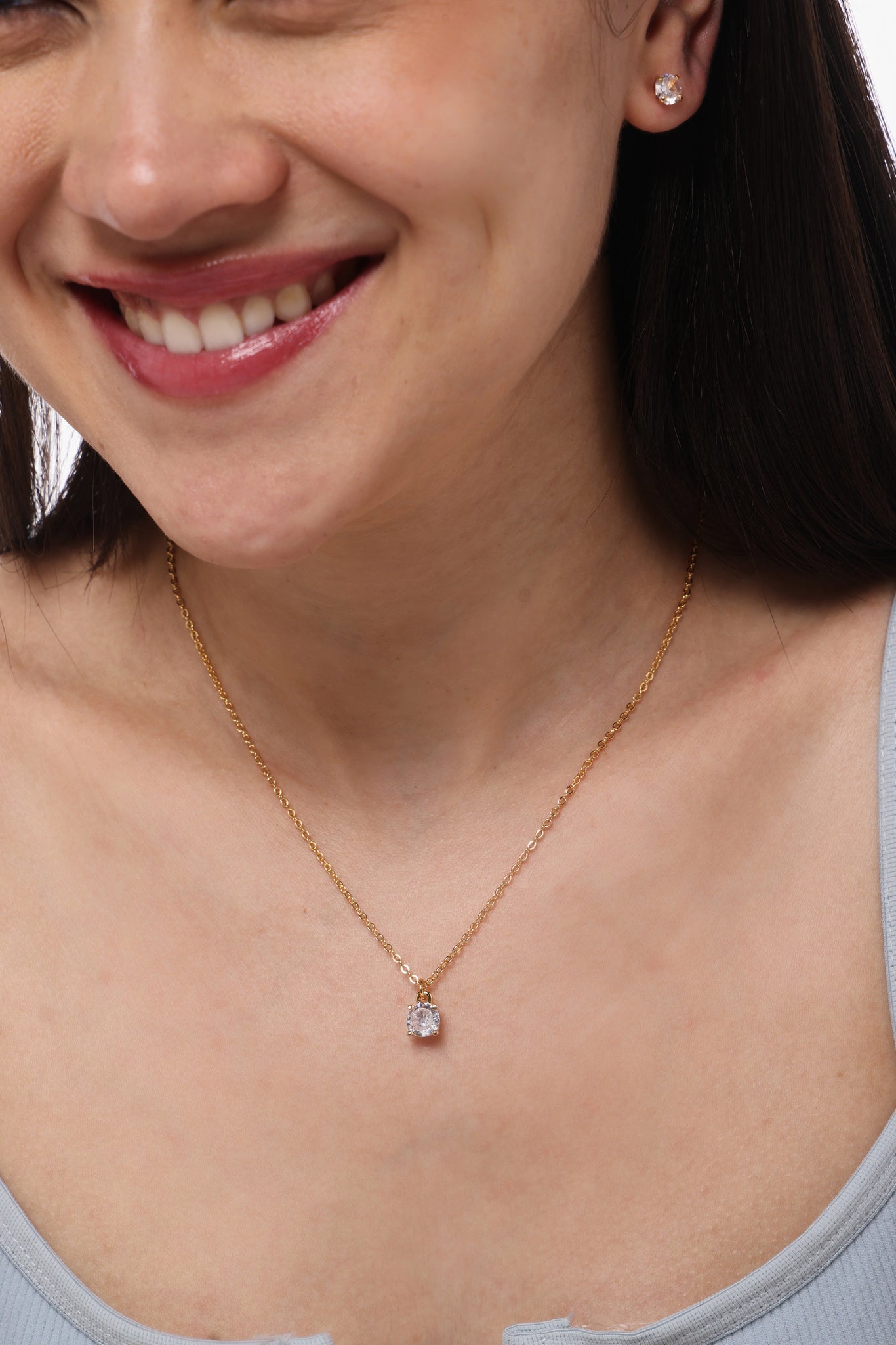 Facet Round Solitaire Set - gold CZ necklace and stud earrings by Sucra