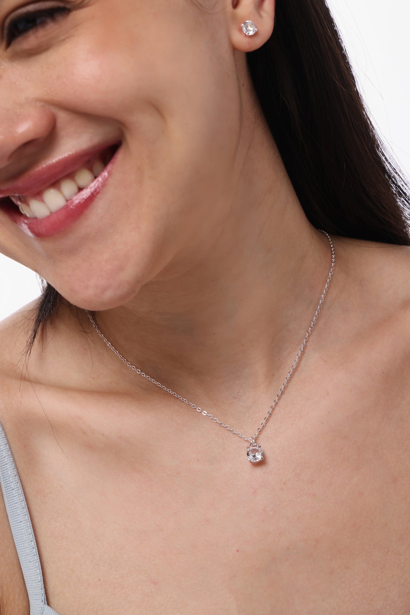 Facet Round Solitaire Set - gold CZ necklace and stud earrings by Sucra
